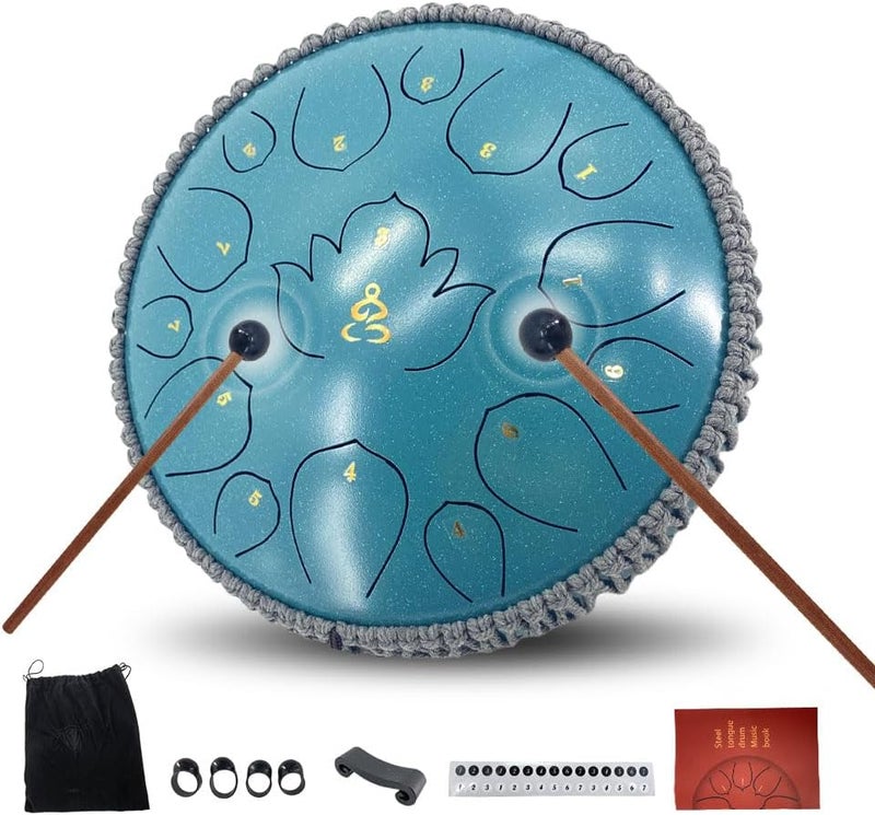 YoungMonic Steel Tongue Drum 13 Inches 15 Notes D Major Steel Drums Rain Chimes for Outside Percussion Instrument with Drum Mallets and Carry Bag - Image 1